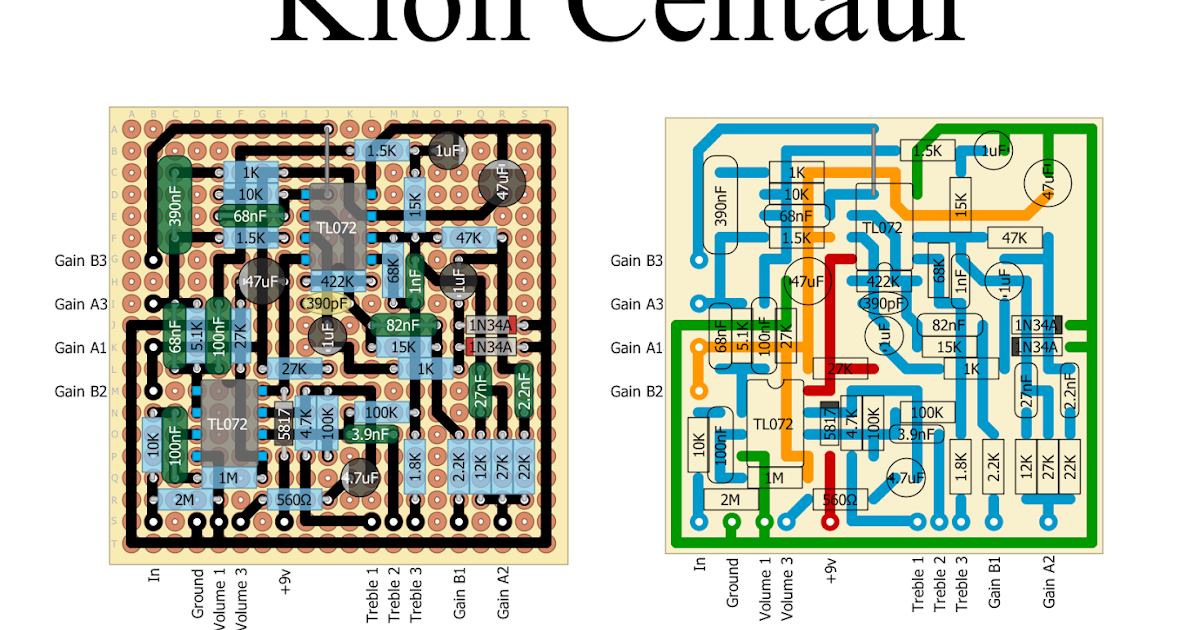 Perf and PCB Effects Layouts: Klon Centaur - Bare Bones